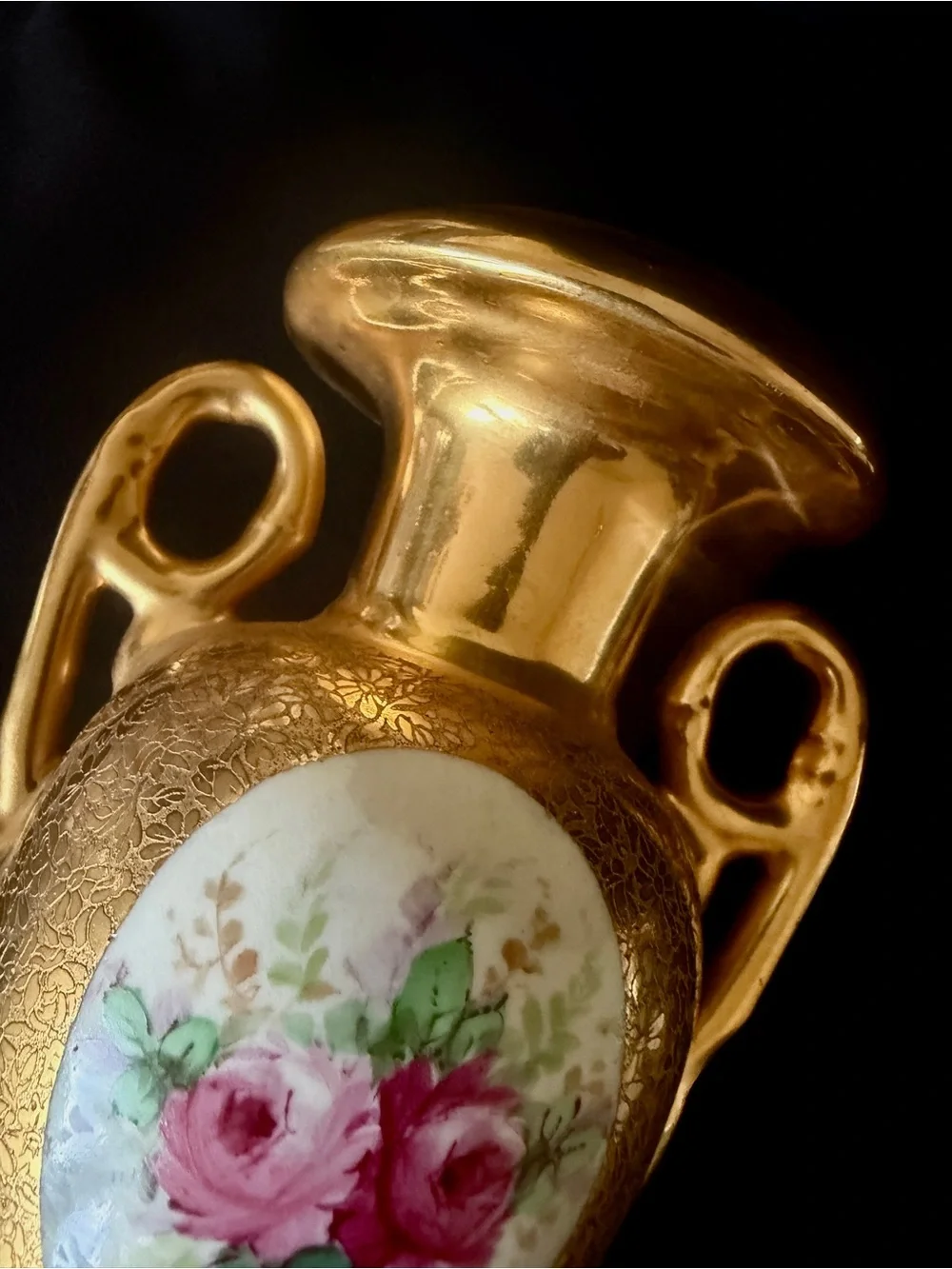 Antique Limoges France 10” Hand-Painted Rose Vase – Heavy Gold Gilt, Artist Sign